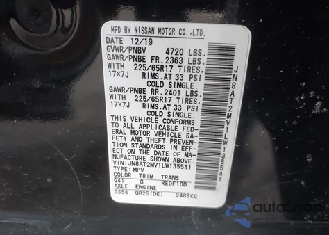 2020 Nissan Rogue Sv Intelligent Awd из США, поврежденный, VIN JN8AT2MV1LW135541